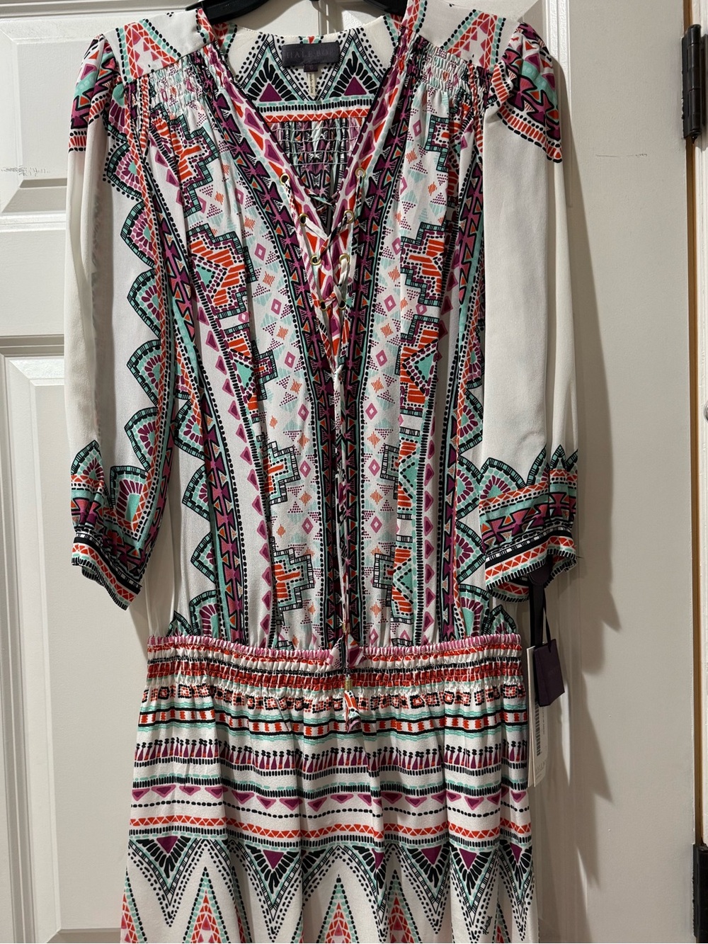 Hale Bob Multicolor Geometric Print Peasant Dress